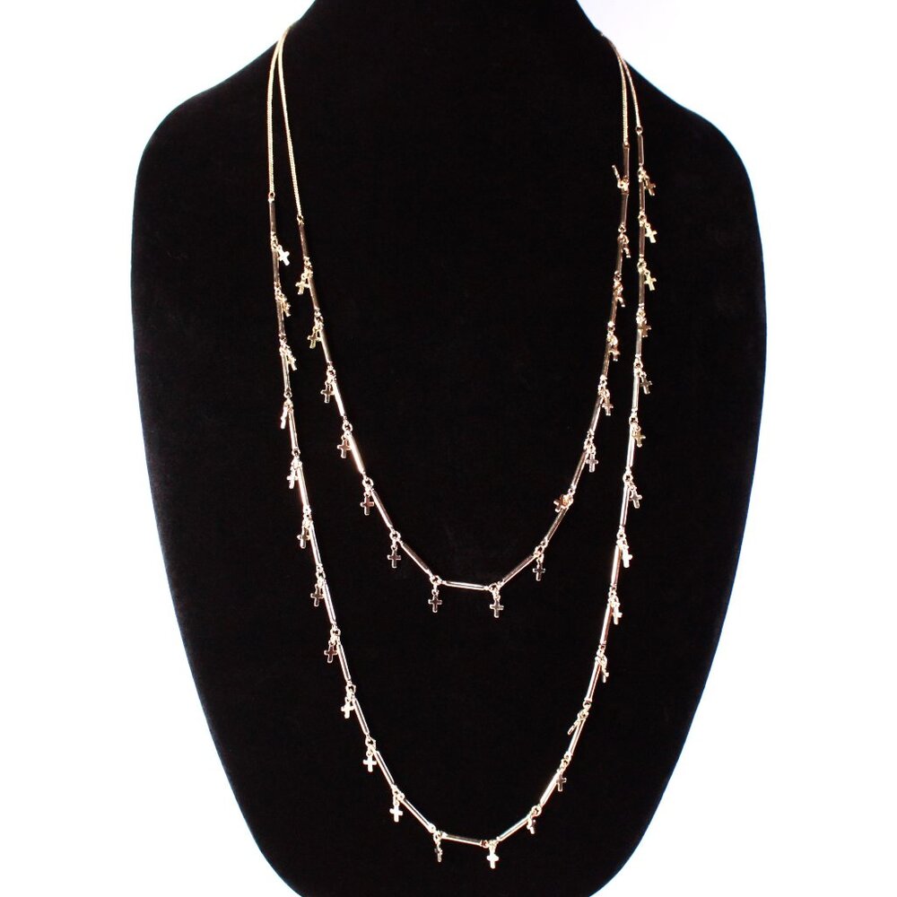 NWT Express Gold Tone Multi-Strand Cross Necklace
